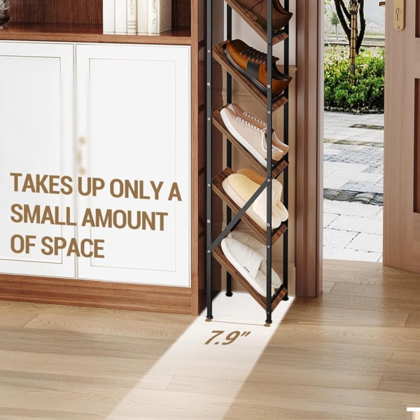 Vertikales Schuhregal, Schmales Schuhablage mit 9 Ebenen, 2 Einstellbaren Modi, Platzsparend, Schuhturm für Eingangsbereich, Flur, Wohnzimmer, Braun Bild 4