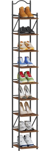 Vertikales Schuhregal, Schmales Schuhablage mit 9 Ebenen, 2 Einstellbaren Modi, Platzsparend, Schuhturm für Eingangsbereich, Flur, Wohnzimmer, Braun Bild 2