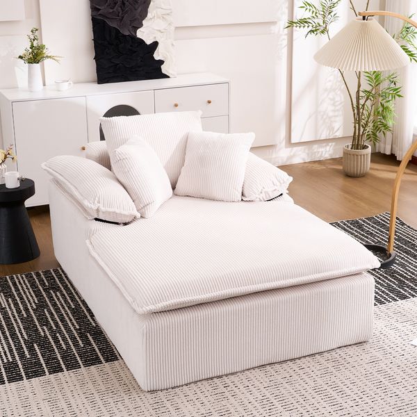 Großes Cord Sofa Cloud Form, rahmenloses Loungesofa,High-Density Schaum, kein Aufbau, 177x122cm,ergonomisch,weich,Weiß