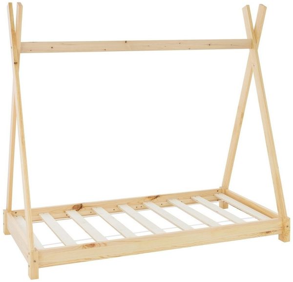 ML-DESIGN Spielbett Hausbett Tipi Zeltbett inkl. Lattenrost Bodenbett Kinder Himmelbett, Abenteuerbett zum Spielen Zelt Kinderbett Kiefer Bettenhaus Bett Natur