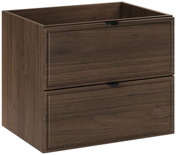 Lomadox Waschbeckenschrank TEMUCO-56-WALNUT 60 cm breit, Walnuss mit Rahmenfräsung, 2 Schubladen