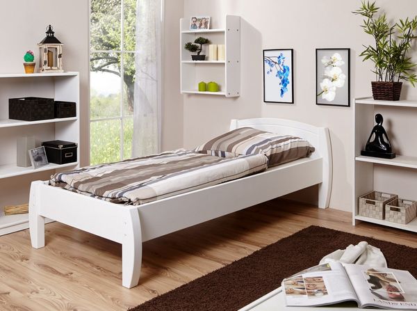 Einzelbett "Jasmin" 90x200 Kiefer massiv weiß