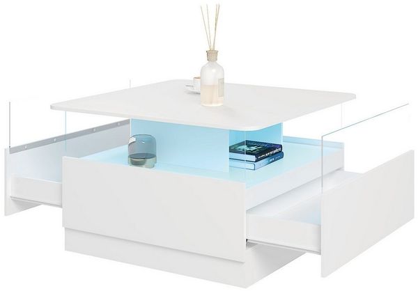 radelldar Couchtisch quadratisch mit LED-Beleuchtung und 2 Acryltüren-Schubladen (1-St), Wohnzimmertisch Beistelltisch, 78 x 78 x 48 cm