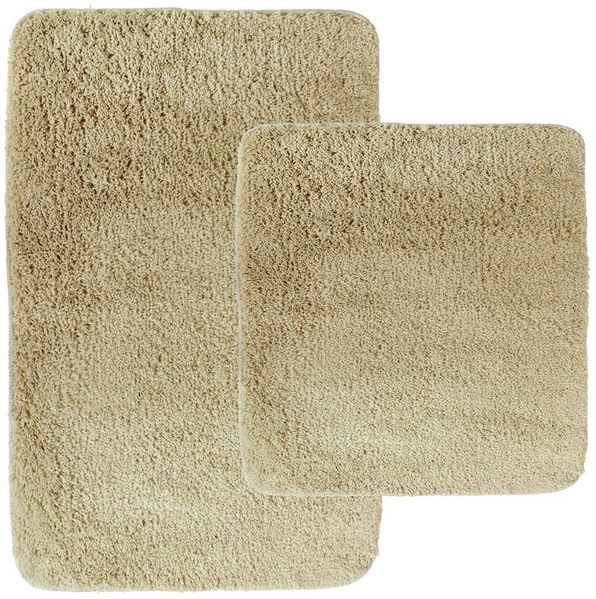 NYVI Badematte Badematten Set 2 teilig NYVISpa Lasalle Beige Badezimmerteppich Set, Höhe 20 mm, Polyester, Badematte 50x80 cm + WC Vorleger ohne Ausschnitt, Rutschfest & Waschbar