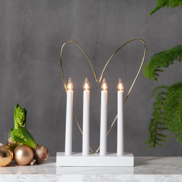EGLO LED Lichterbogen Weihnachten mit 4 Glühbirnen, Fensterleuchter in Weiß mit dekorativem Herz in Messing, Schwibbogen mit Kabel, E10, warmweiß