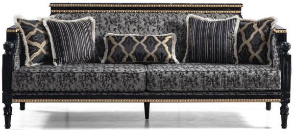 Casa Padrino Luxus Barock Sofa Grau / Schwarz / Gold 237x90 x H. 105 cm - Wohnzimmer Sofa mit dekorativen Kissen