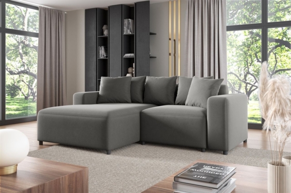 Ecksofa Designersofa Sofa MEGAN XS in Stoff Salvador Grau Ottomane Links