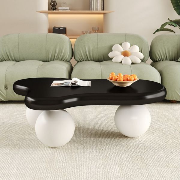 Ulife Couchtisch Wohnzimmertisch, Beistelltisch, mit LED-Beleuchtung, 16 Farben wählbar, Wolkenform+Rundbein-Design, 95x62,5x32cm