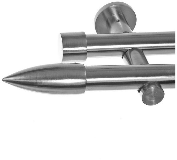 BASIT Gardinenstange Edelstahloptik 20mm mit Wandträgern 120 cm E82, Ø 20 mm, 2-läufig, verschraubt, Metall, H41 120 cm E82 Spitze