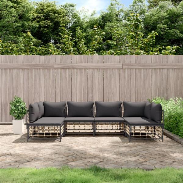 vidaXL 6-tlg. Garten-Lounge-Set mit Kissen Anthrazit Poly Rattan 3186787