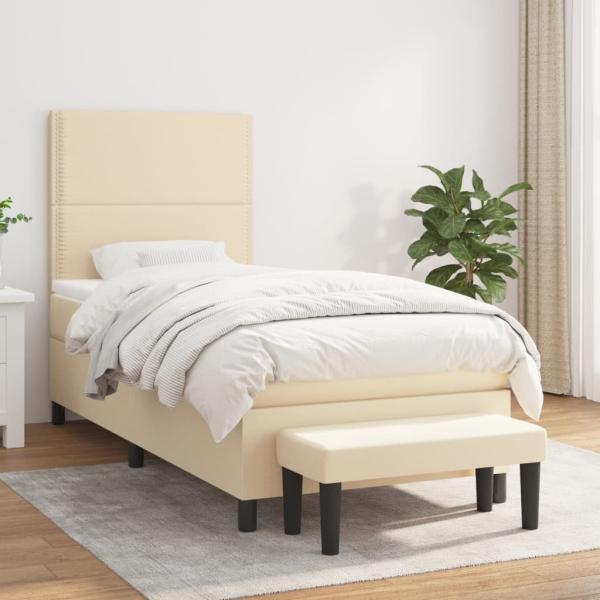 vidaXL Boxspringbett mit Matratze Stoff Creme 90x190 cm