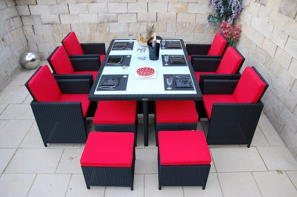 Ragnarök Möbel-Design Garten-Essgruppe Heimdall Esstisch Set 6+4, (Set, Polyrattan, Alu), Würfelsystem