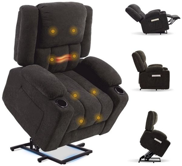 FLEXISPOT Relaxsessel Elektrischer Relaxsessel mit Aufstehhilfe, Massage- und Liegefunktion (mit Heizfunktion, 8-Punkt-Massage, USB-/Type-C-Anschluss, 2 Seitentaschen, 2 integrierte Getränkehalter, 105°-165° verstellbar), belastbar bis 200 kg, XL6