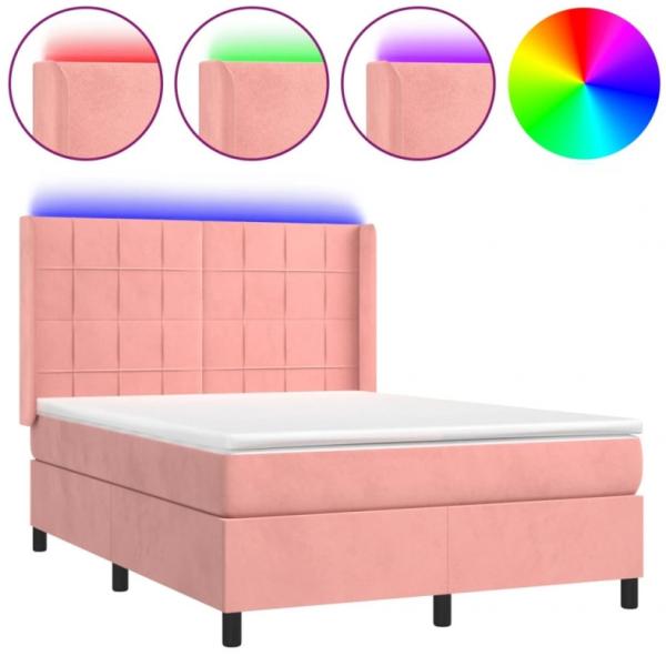 vidaXL Boxspringbett mit Matratze & LED Rosa 140x200 cm Samt