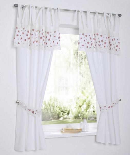 Kutti Vorhang Lavie (1 St), Bindebänder, blickdicht, Kurzgardine mit Raffhalter, Baumwolle, blickdicht, Rosen, Spitze