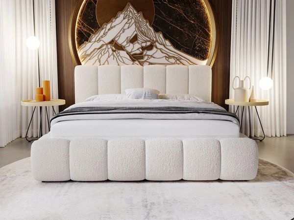 GrainGold Polsterbett mit Bettkästen CLOUD, Modern Bett mit Kopfteil - 160x200 cm, Beige (1x Bett)
