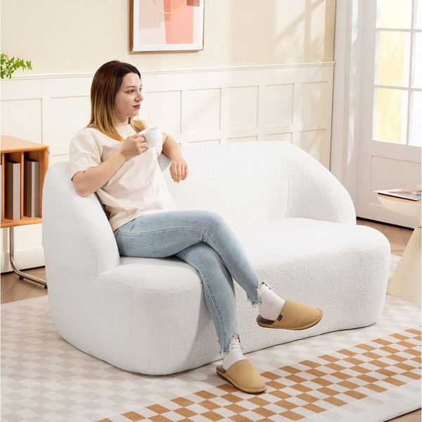 HOMCOM 2-Sitzer mit Armlehne, Modernes Doppelsofa 1 Teile, für Wohnzimmer, Keine Montage erforderlich Cremeweiß