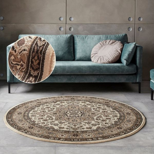 Orientalischer Kurzflor Teppich Parun Täbriz - beige - 160 cm Durchmesser