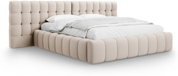 Micadoni Stauraumbett mit Doppelkopfteil Mamaia Strukturierter Stoff Neve Beige 180x200