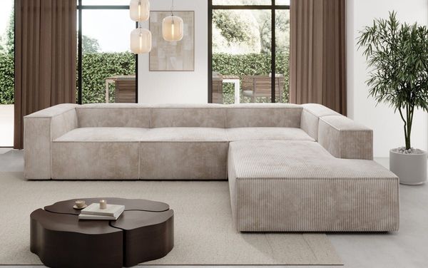 Luxusbetten24 Sofa Designer Sofa Lesley L in Cord, mit langer Ottomane