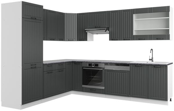 Eckküche Fame-Line Anthrazit Landhaus/Weiß 287 x 46 cm ohne Arbeitsplatte Vicco