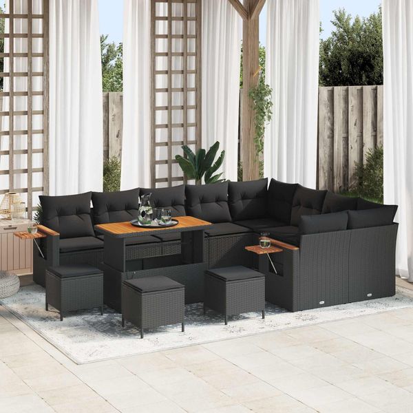 vidaXL Gartensofa-set mit Kissen 13 pcs Schwarz 3363219
