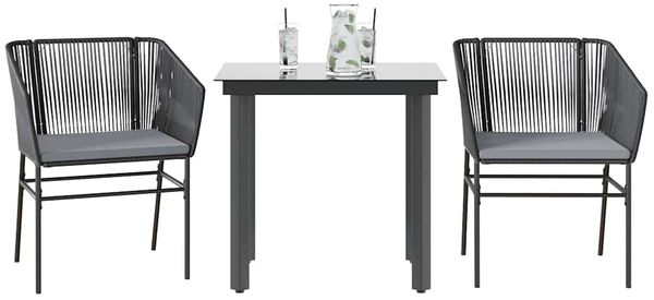 vidaXL 3-tlg. Garten-Essgruppe mit Kissen Schwarz Poly Rattan Glas 3334611