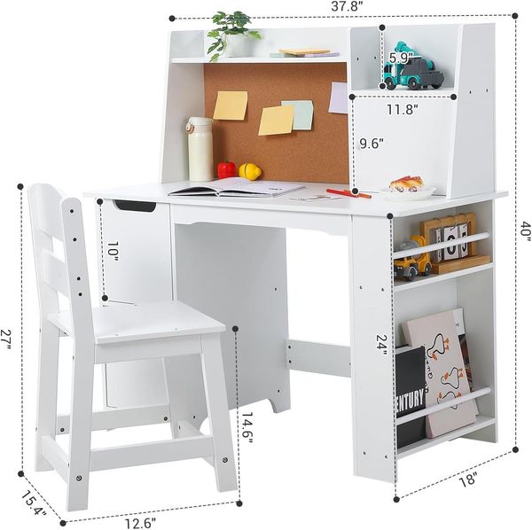 GarveeMore Kinderschreibtisch Kinder Tisch und Stuhl Set, Bücherregal, Aufbewahrungsschränke