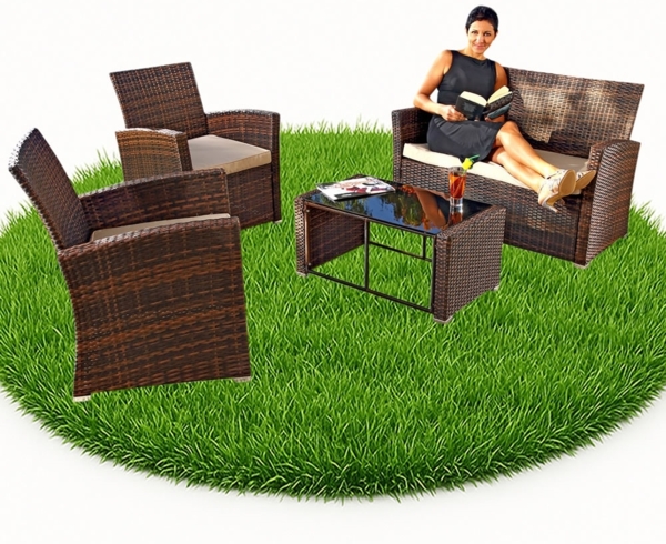 4-TLG RATTANSOFA SET SITZGARNITUR GARTENMÖBEL POLYRATTAN SOFA MÖBEL LOUNGE M01