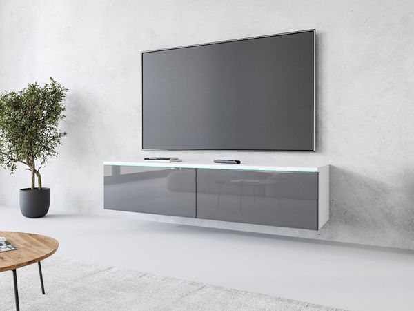 INOSIGN Lowboard LOWBOARD D, wahlweise mit oder ohne Beleuchtung, modernes TV-Board ohne Griffe, mit viel Stauraum,stehend und hängend