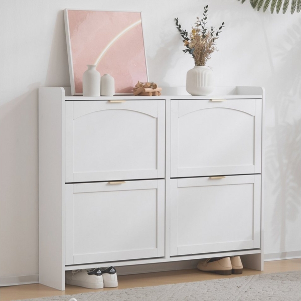 MODFU Schuhschrank mit 4 Fächer (Schuhregal, Schuhkipper, 1-St, mit 4 Klappenfächern) mit Kippsicherung, B110/H90/T24cm