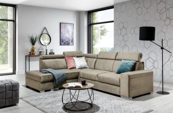 Ecksofa Schlafsofa NOLAN inkl. USB in Stoff Element Beige Ottomane Links