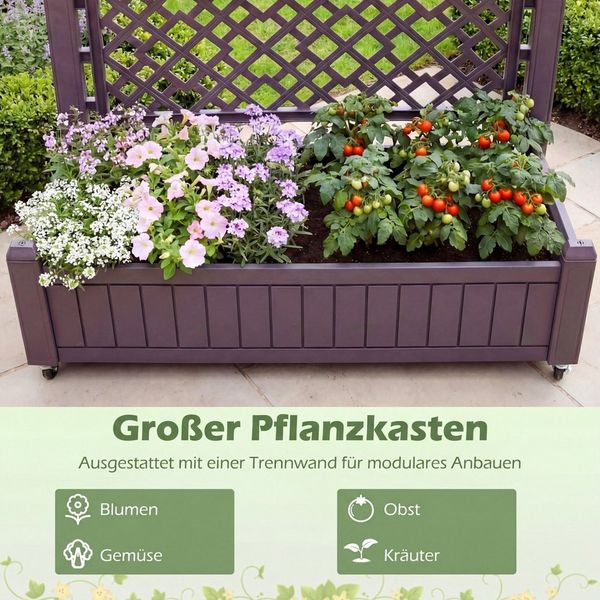 COSTWAY Blumenkasten (1 St), Pflanzkasten, Hochbeet mit Rankgitter & Rollen
