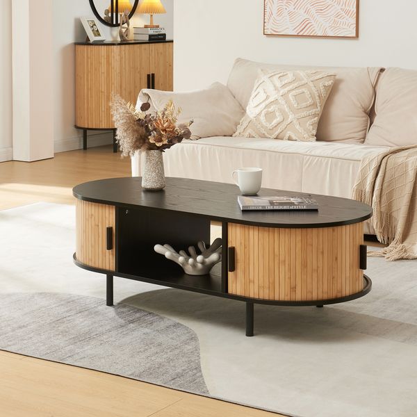 Couchtisch Tvedestrand 120x55x40 cm Bambus Schwarz/Natur [en. casa]