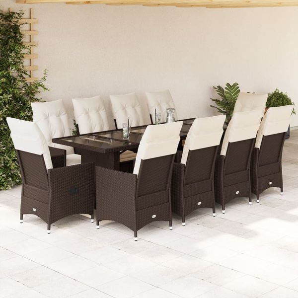 vidaXL 11-tlg. Garten-Bistro-Set mit Kissen Braun Poly Rattan 3277264