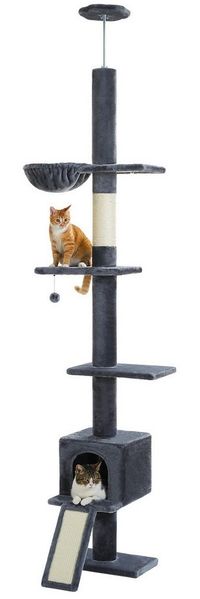 PAWZ Road Kratzbaum Kratzbaum deckenhoch, höhenverstellbar (216-273cm), Katzenturm mit Hängematte und Katzenhöhle, Anti-Sturzgurt