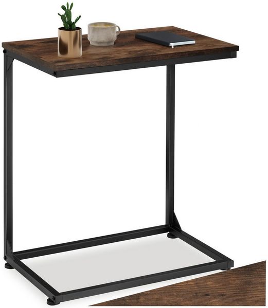 tectake 800939 Beistelltisch in C-Form aus Holz und Metall, Industriestil, Vintage Laptoptisch für Bett Sofa Couch, 55,5 x 35 x 67 cm, schwarzes Metallgestell (Dunkelbraun | Nr. 404261)