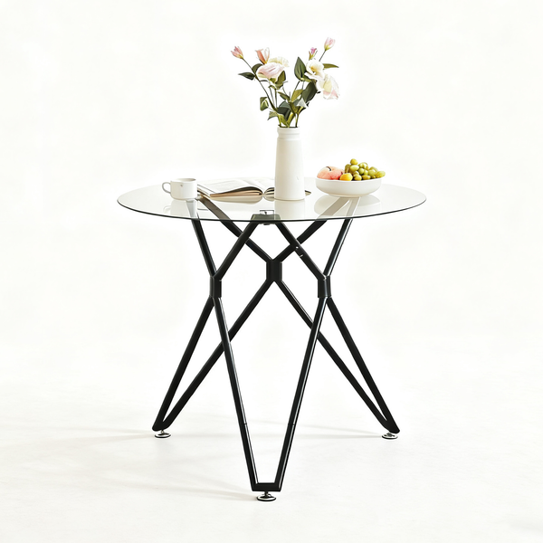 90cm runder Esstisch aus gehärtetem Glas, geeignet für 1–4 Personen, platzsparender kleiner Küchentisch, ausgestattet mit stabilen Metallbeinen, geeignet für Esszimmer und Wohnzimmer,Schwarz