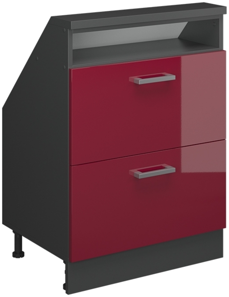 Dachschrägenschrank Rion Rot Hochglanz/Anthrazit mit 2 Schubladen Vicco