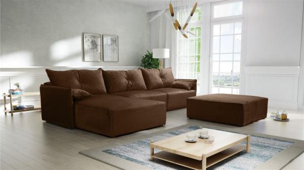 Ecksofa mit Schlaffunktion HUNTER in Royal Braun Ottomane Links inkl. Hocker