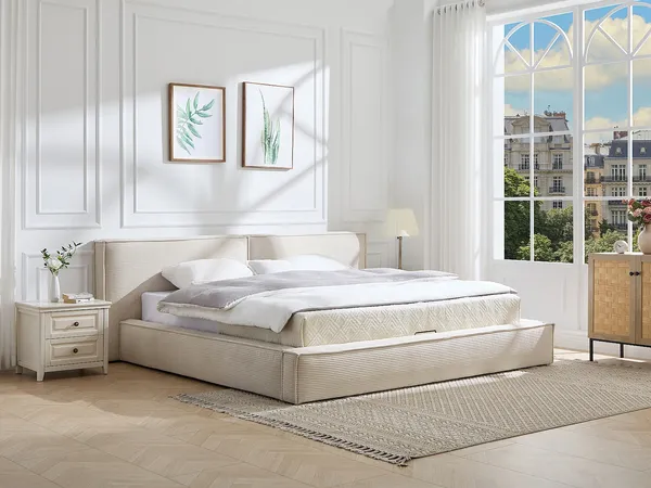 Vente-unique - TAVESO Bett SamtStoff Beige - B 233 cm x H 92 cm x L 234 cm