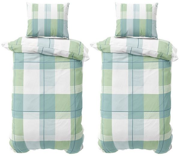 Visaggio Bettwäsche Feinbiber weich und kuschelig Winter Bettbezug, Biber, 4 teilig, Winterbettwäsche, gestreift in Grün Bild 5