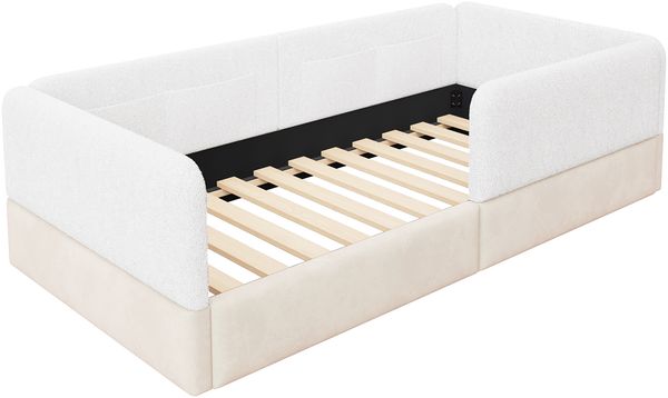 90x200 gepolstertes Plattformbett mit Schutzgitter und Aufbewahrungsbeutel, Weiß Bild 7
