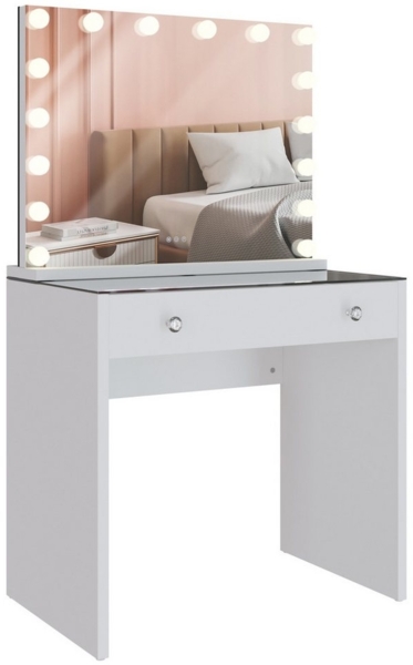 TPFLiving Schminktisch Bravona (Robustes Holzgestell für Stabilität und langlebige Qualität, 16 dimmbare LEDs in drei Lichtfarben (warmweiß, neutralweiß, kaltweiß), Maße (TxBxH): 50 x 80 x 143cm - Farbe: weiß