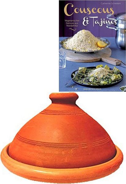 Marrakesch Orient & Mediterran Interior Dampfgartopf 2er Set, ORIGINAL Tajine Ø26 cm + Vegetarischer Genuss aus Nordafrika, Lehm (2-tlg), Handarbeit