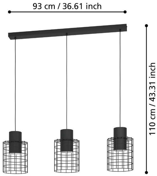 Eglo 43626 Hängeleuchte MILLIGAN Stahl schwarz, weiss E27 3X40W L:103cm B:20 H:110cm dimmbar