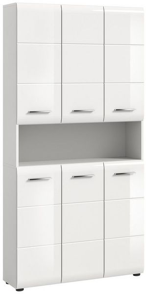 furnling Mehrzweckschrank Hochschrank Ivy (1-St) 1 offenes Fach, 6 Türen, 12 Fächer, Hochglanz Front, Höhe 185 cm, weiß