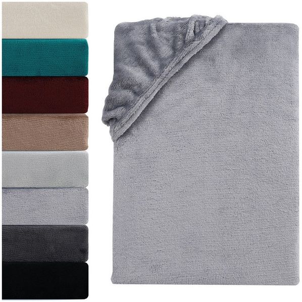 Visaggio Spannbettlaken Cashmere Touch Winter Spannbetttuch Super Soft Bettlaken, Nicki, Gummizug: rundum, Flauschig warmes Teddyplüsch, Einfarbig