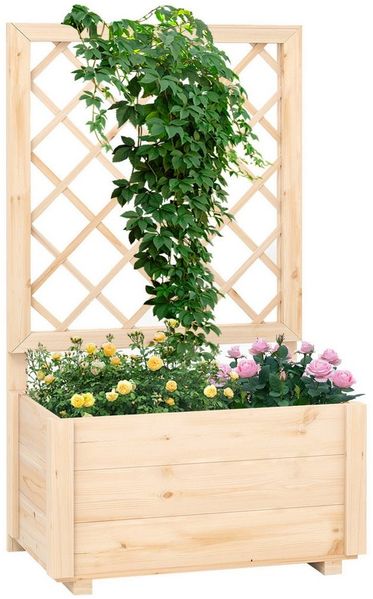 COSTWAY Blumenkasten (1 St), Hochbeet mit Rankgitter, Pflanzkasten, Blumenkübel, 58x35x101cm