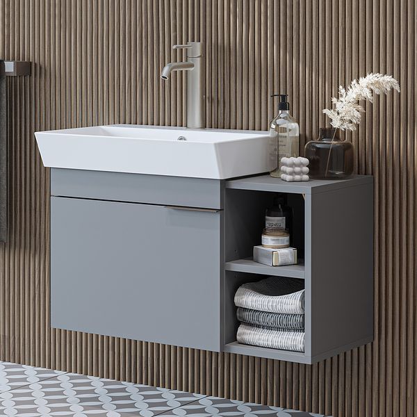 Roomart LYCIA-82 Badmöbel Set– 2-teiliges Badezimmermöbel Set - Waschbecken mit Unterschrank - H 9.5 x B 38.6 x T 50 cm • Grau